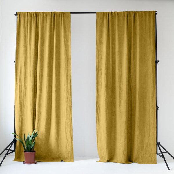 Żółta lniana zasłona 140x300 cm Lemon Curry – Linen Tales