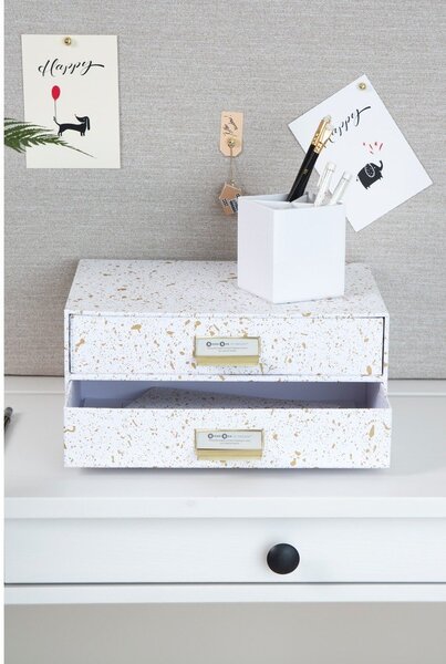 Organizer z 2 szufladkami w biało-złotym kolorze Bigso Box of Sweden Birger