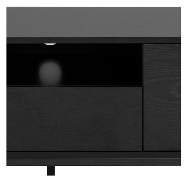 Czarna szafka pod TV w dekorze jesionu 140x45 cm Seaford – Actona