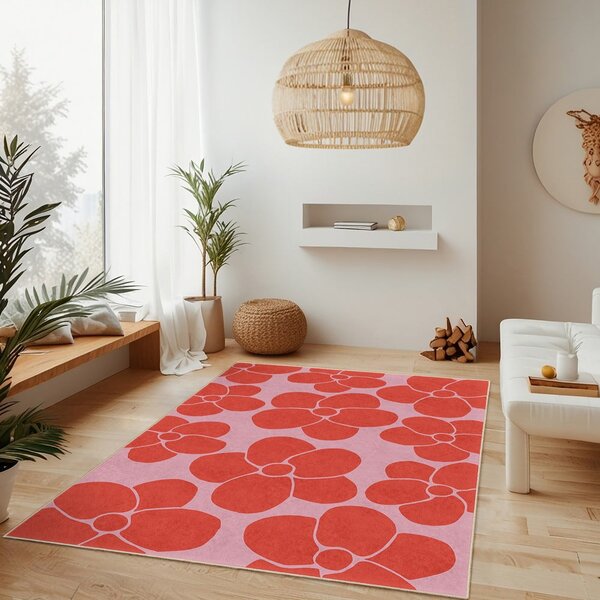Czerwono-różowy dywan odpowiedni do prania 80x150 cm Poppy Fields – Mila Home