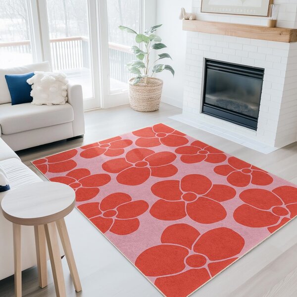 Czerwono-różowy dywan odpowiedni do prania 80x150 cm Poppy Fields – Mila Home