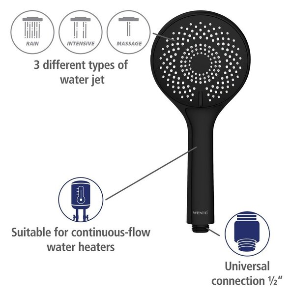 Czarny zestaw prysznicowy ze stali nierdzewnej 70 cm Water Saving – Wenko