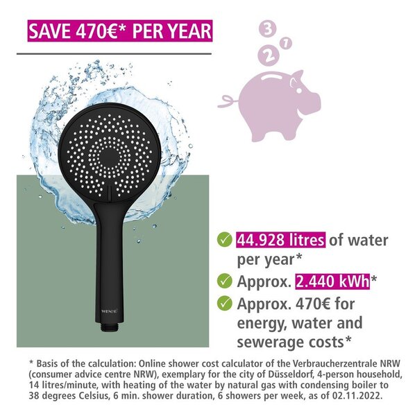 Czarny zestaw prysznicowy ze stali nierdzewnej 70 cm Water Saving – Wenko