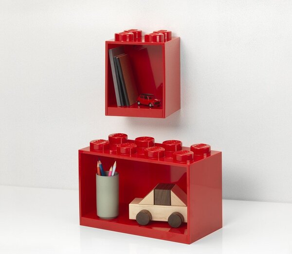Zestaw 2 dziecięcych czerwonych półek ściennych LEGO® Brick
