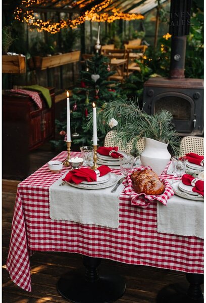 Lniany obrus 140x140 cm Red Gingham – Linen Tales