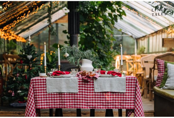 Lniany obrus 140x140 cm Red Gingham – Linen Tales