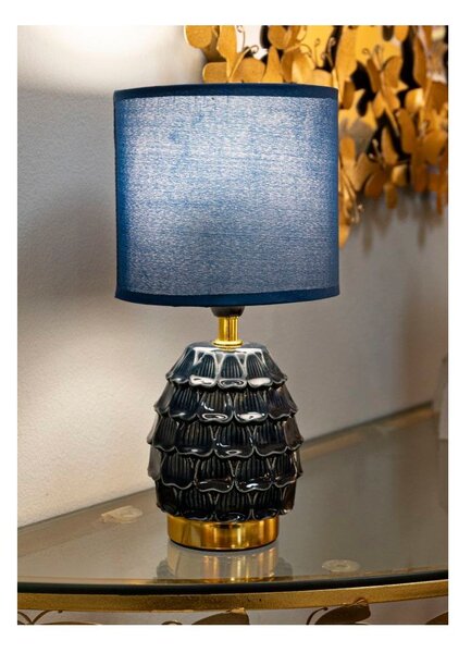 Niebieska lampa stołowa ceramiczna z tekstylnym kloszem (wysokość 30,5 cm) Pigny – Mauro Ferretti