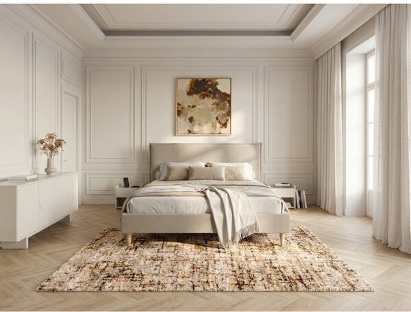 Beżowe tapicerowane łóżko dwuosobowe ze stelażem 160x200 cm Sary – Bobochic Paris