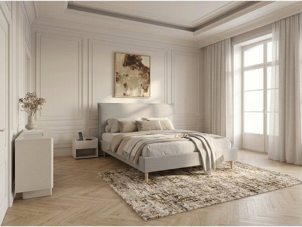 Beżowe tapicerowane łóżko dwuosobowe ze stelażem 160x200 cm Sary – Bobochic Paris
