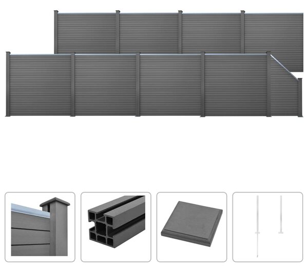 Ogrodzenie WPC, 8 paneli kwadratowych+1 skośny, 1495x187, szary