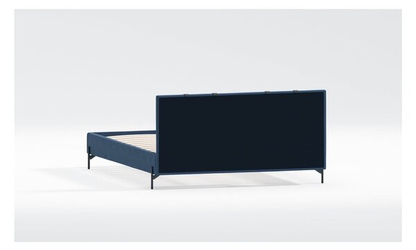 Ciemnoniebieskie tapicerowane łóżko dwuosobowe ze stelażem 140x200 cm Tulsa – Ropez