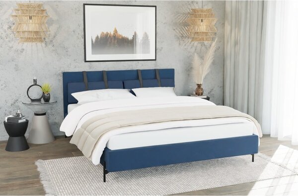 Ciemnoniebieskie tapicerowane łóżko dwuosobowe ze stelażem 140x200 cm Tulsa – Ropez
