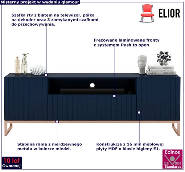 Granatowa stojąca szafka na TV z lamelami N7-S02