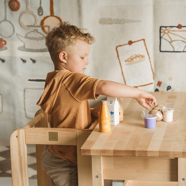 Pomocnik kuchenny dla dzieci z litego drewna sosnowego w naturalnym kolorze Montessori – Meowbaby
