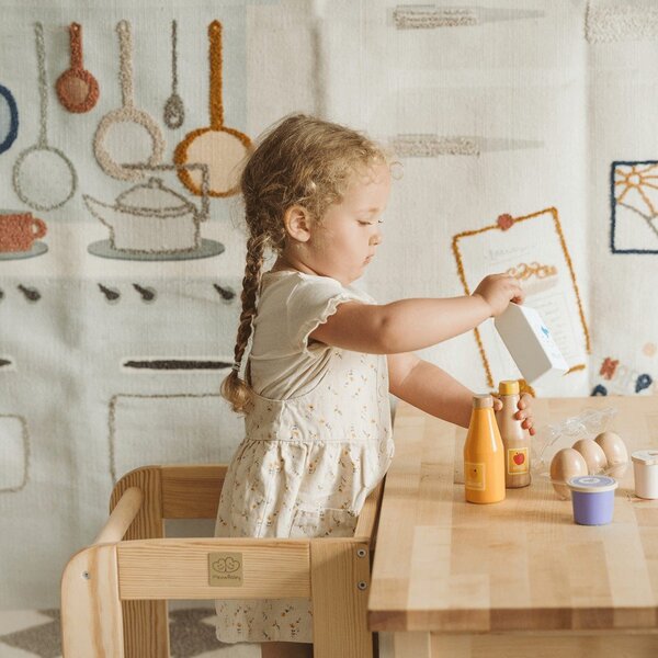 Pomocnik kuchenny dla dzieci z litego drewna sosnowego w naturalnym kolorze Montessori – Meowbaby