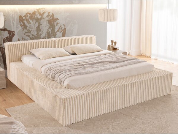 Beżowe tapicerowane łóżko dwuosobowe ze schowkiem i stelażem 160x200 cm Cloe – Ropez