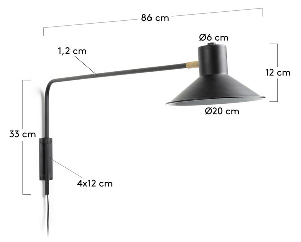 Czarny kinkiet ø 20 cm Aria – Kave Home