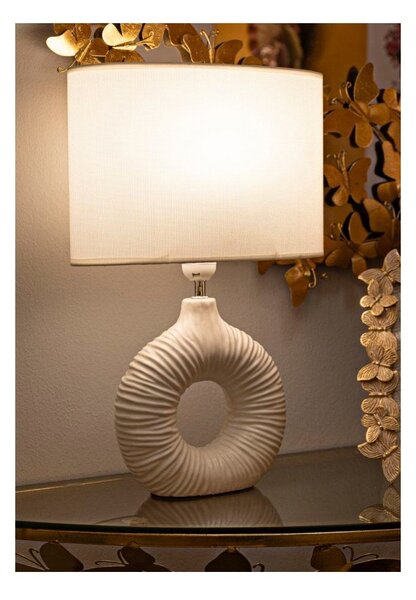 Biała lampa stołowa ceramiczna z tekstylnym kloszem (wysokość 43 cm) Seta – Mauro Ferretti