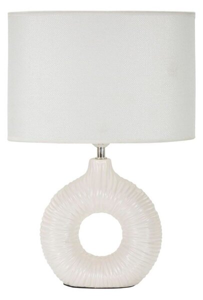 Biała lampa stołowa ceramiczna z tekstylnym kloszem (wysokość 43 cm) Seta – Mauro Ferretti