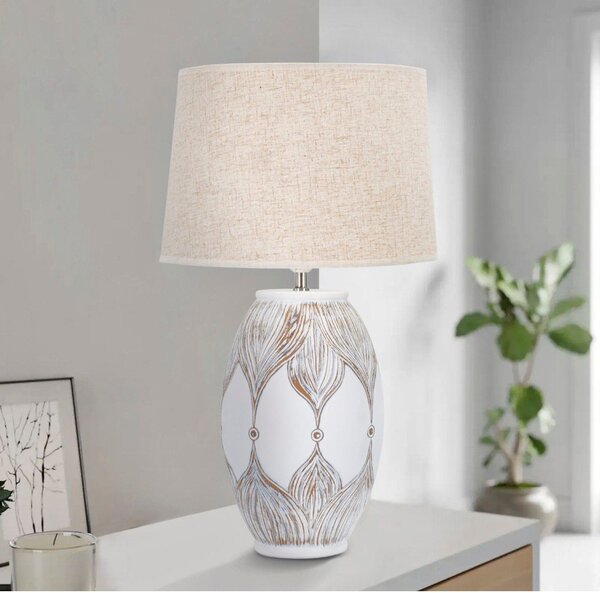 Beżowa lampa stołowa z tekstylnym kloszem (wysokość 67 cm) Atene – Mauro Ferretti