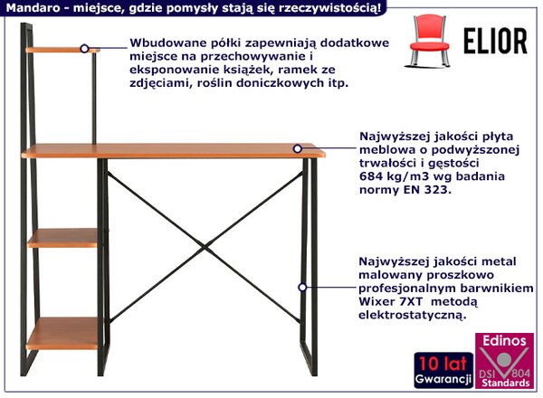 Loftowe biurko z regałem ciemny brąz R3-L71