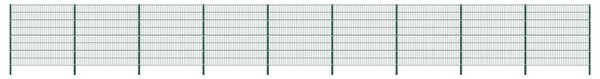 Panel ogrodzeniowy ze słupkami, żelazny, 15,3 x 1,6 m, zielony