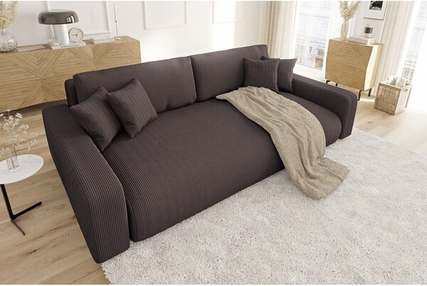 Brązowa sztruksowa rozkładana sofa ze schowkiem 234 cm Sara – Ropez