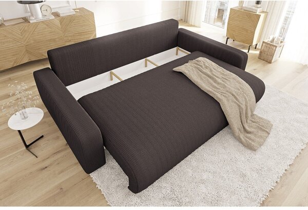 Brązowa sztruksowa rozkładana sofa ze schowkiem 234 cm Sara – Ropez