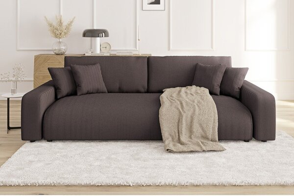 Brązowa sztruksowa rozkładana sofa ze schowkiem 234 cm Sara – Ropez