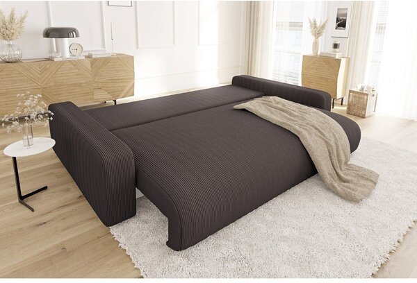 Brązowa sztruksowa rozkładana sofa ze schowkiem 234 cm Sara – Ropez