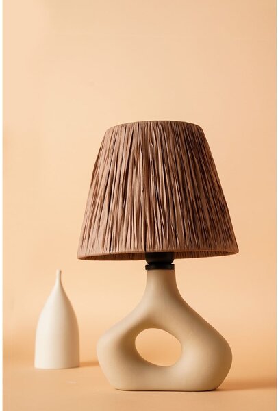 Beżowa lampa stołowa z kloszem plecionki papierowej (wysokość 40 cm) Serin – Opviq lights