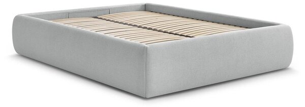 Jasnoszare tapicerowane łóżko dwuosobowe bez zagłówka ze schowkiem i stelażem 160x200 cm Inera – Bobochic Paris