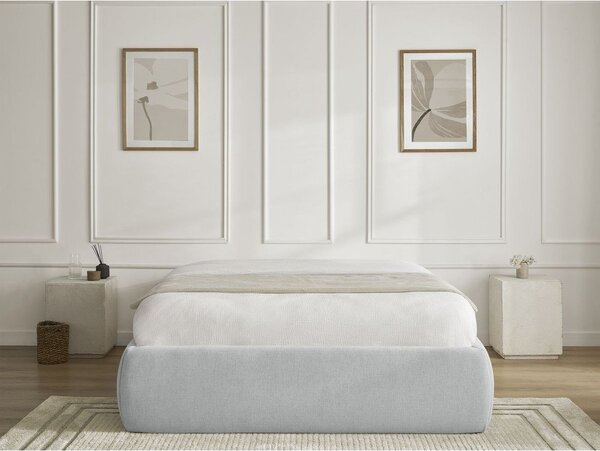 Jasnoszare tapicerowane łóżko dwuosobowe bez zagłówka ze schowkiem i stelażem 160x200 cm Inera – Bobochic Paris