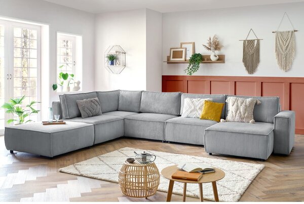 Jasnoszary sztruksowy narożnik (lewostronny/w kształcie litery U) Nihad modular – Bobochic Paris