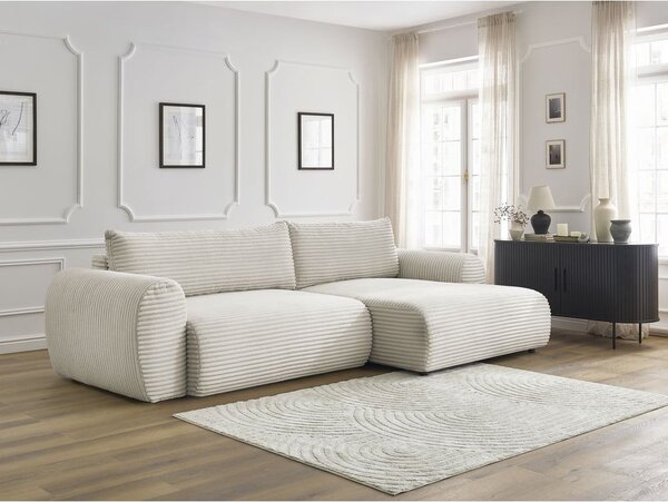 Kremowy sztruksowy rozkładany narożnik (prawostronny) Lucien – Bobochic Paris