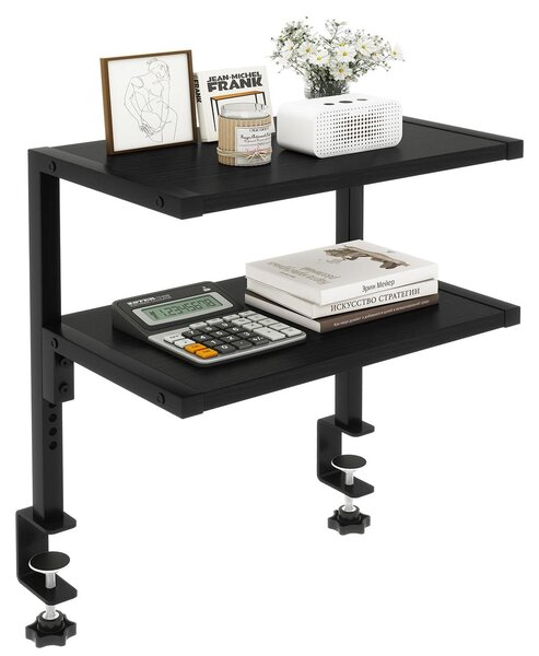 Organizer biurkowy - Regał zaciskowy 2-poziomowy regulowany - Półka na biurko drewno - 33 cm - Rustykalny brąz - Do biura i home office