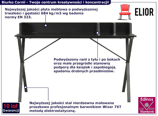 Czarne metalowe biurko z przegródkami P2-T70