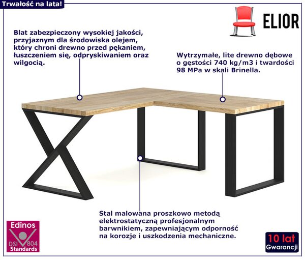 Drewniane narożne biurko loft 170x70 + 70x90 N8-F58