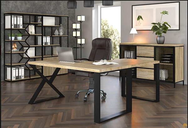 Drewniane narożne biurko loft 170x70 + 70x90 N8-F58