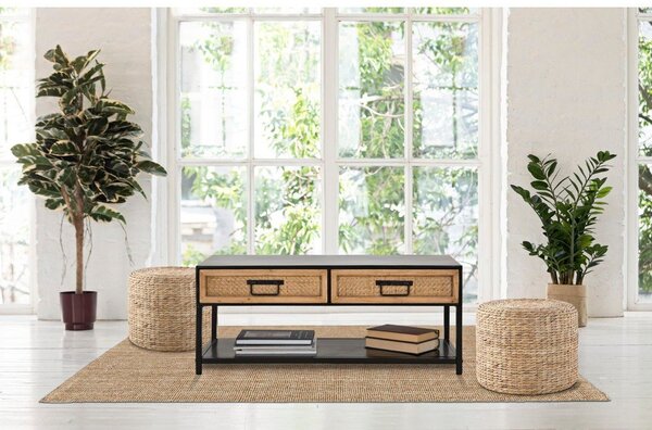 Czarno-naturalna metalowa szafka pod TV 95x38x38 cm Hanoi – Mauro Ferretti
