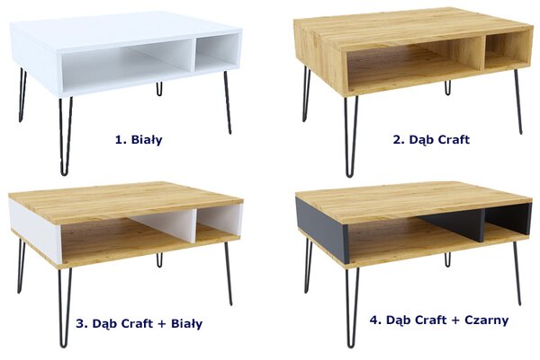 Industrialny stolik kawowy z metalowym stelażem dąb craft + czarny W6-T10