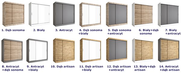 Szafa przesuwna 200 cm antracyt + biały P4-L32