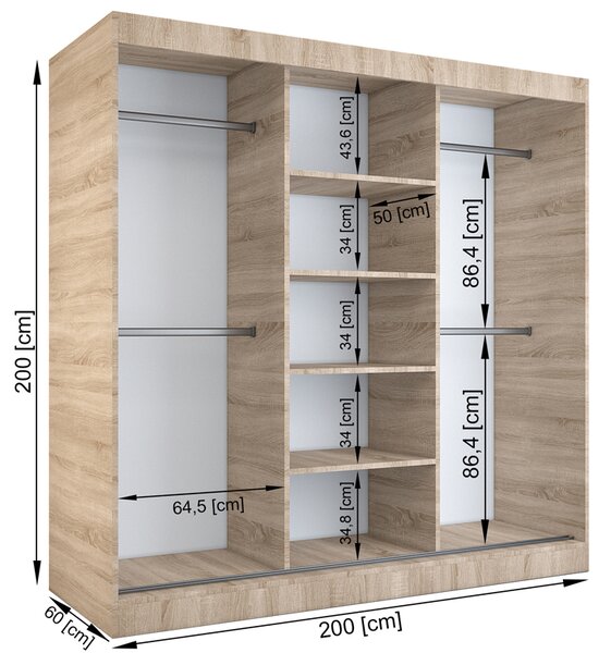 Szafa przesuwna 200 cm biały + dąb sonoma K4-T62