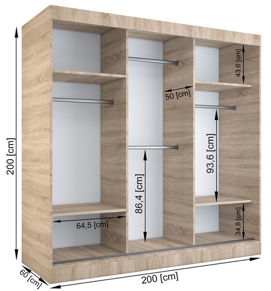 Szafa przesuwna 200 cm biały + dąb sonoma K4-T62