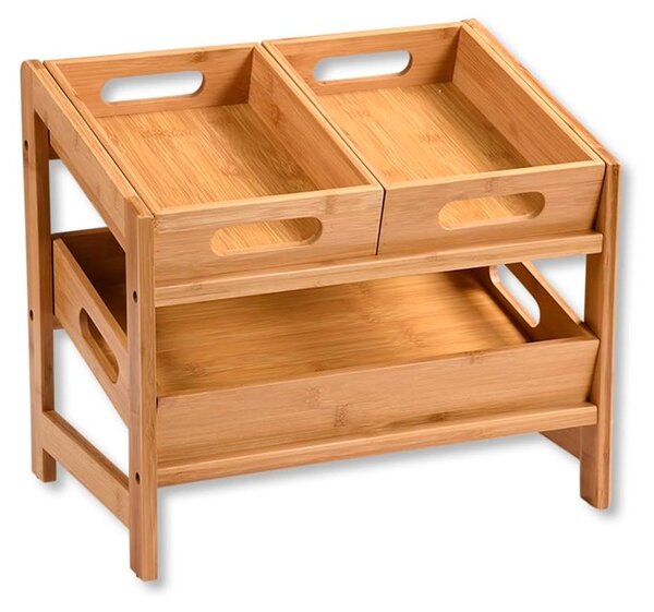 Stojak kuchenny bambus - Półka kuchenna - 3 pojemniki - 39,5 x 26 x 35,5 cm - Brązowy