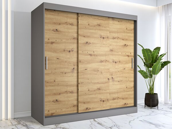 Szafa przesuwna 200 cm antracyt + dąb artisan F5-W16