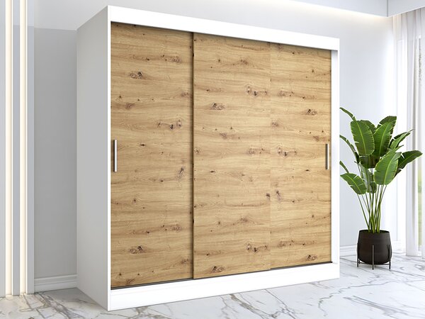 Szafa przesuwna 200 cm biały + dąb artisan T5-A22