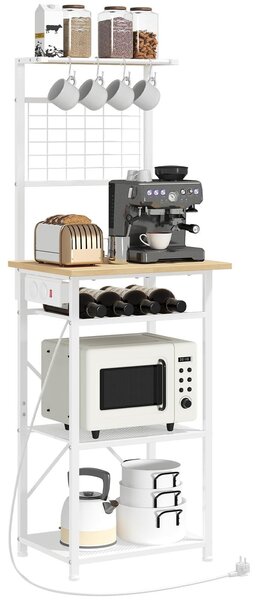 Regał kuchenny ze wspornikiem na kawę - Regał z gniazdami elektrycznymi - Wolnostojący regał na pieczywo - 35 x 48 x 135 cm - Biały