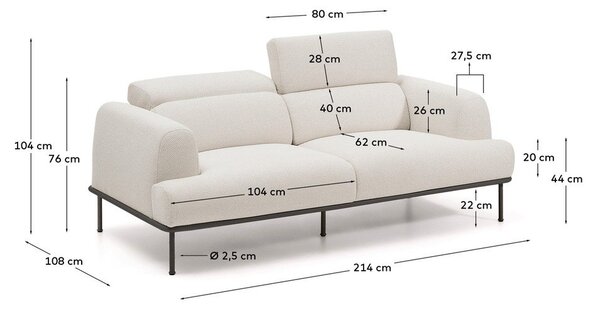 Beżowa częściowo rozkładana sofa z tkaniny szenilowej 214 cm Aurum – Kave Home