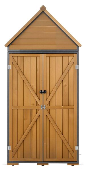 SucceBuy – drewniana szafka ogrodowa z zamykanymi drzwiami, szafka z pókami i dnem, schowek na narzdzia, idealna na taras, do ogrodu lub na trawnik, 76 x 43 x 171 cm